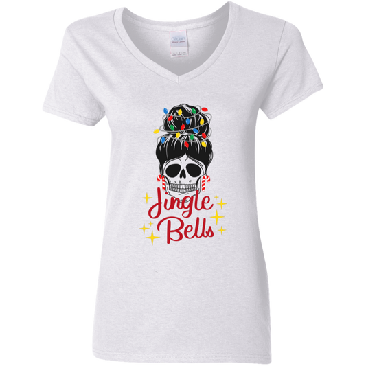 Jingle Bells Skull Ladies' 5.3 oz. V-Neck T-Shirt