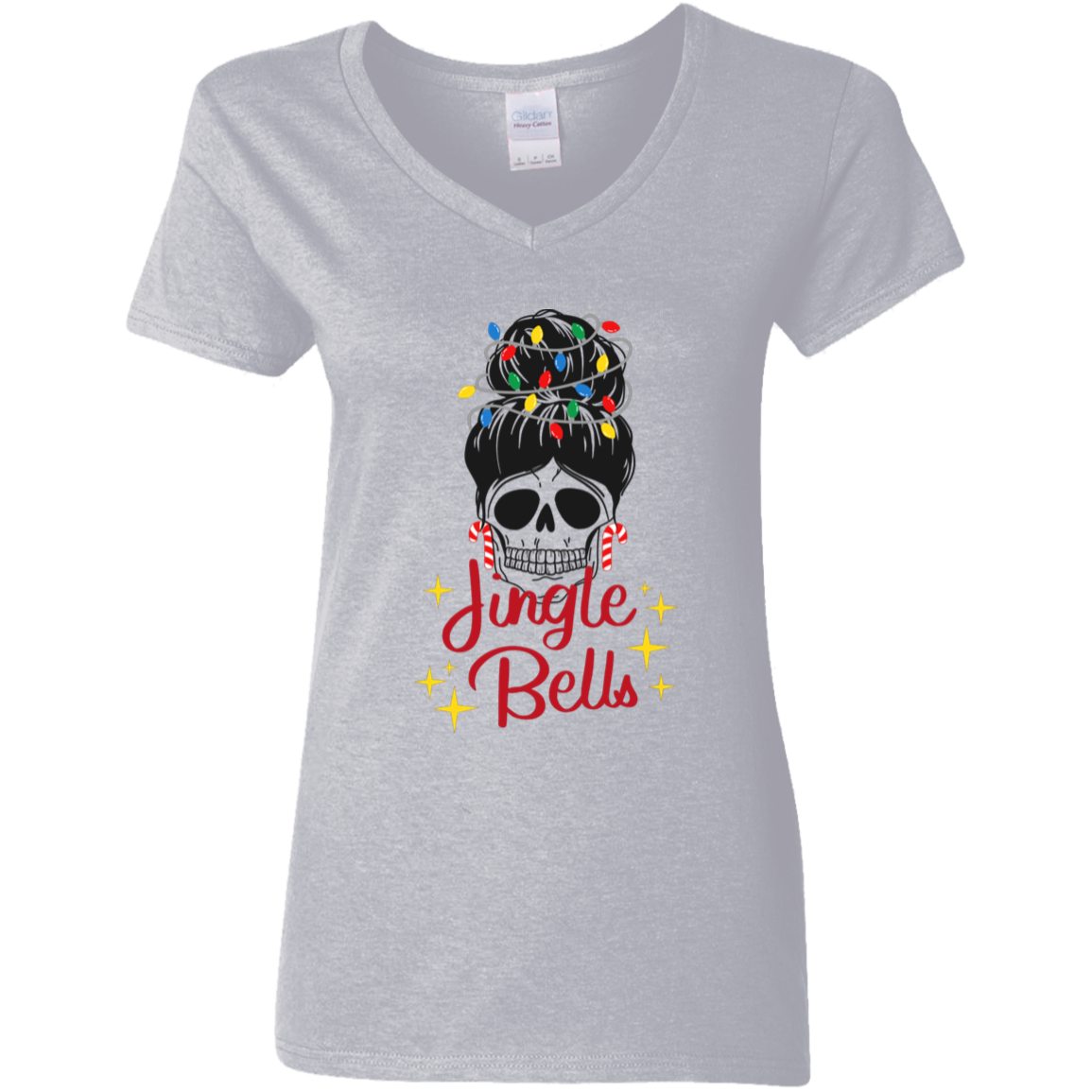 Jingle Bells Skull Ladies' 5.3 oz. V-Neck T-Shirt