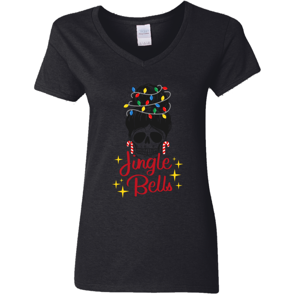 Jingle Bells Skull Ladies' 5.3 oz. V-Neck T-Shirt