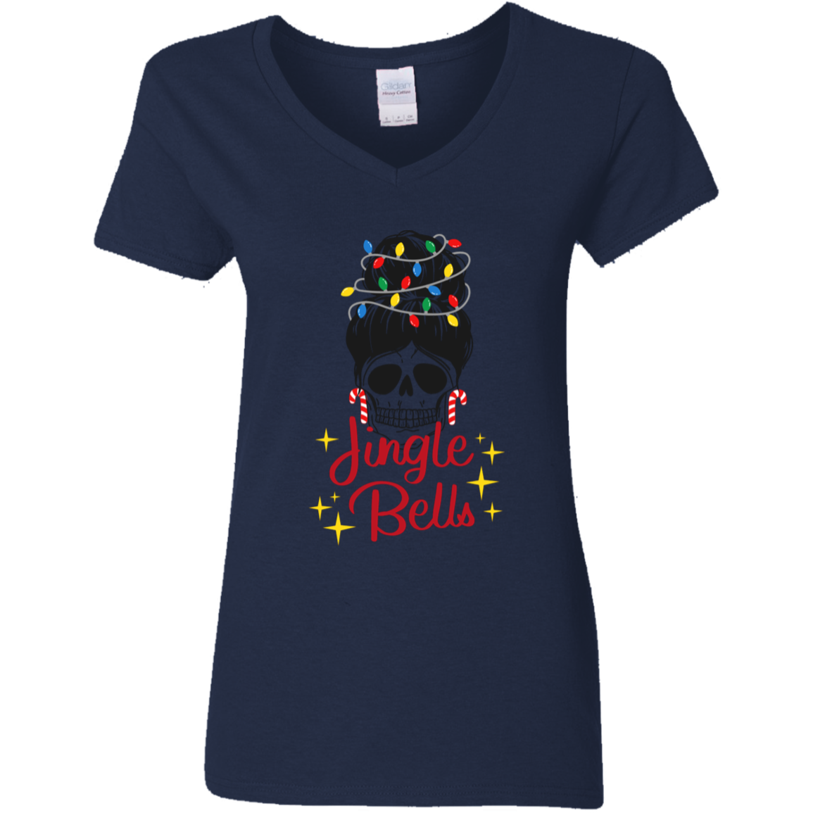 Jingle Bells Skull Ladies' 5.3 oz. V-Neck T-Shirt