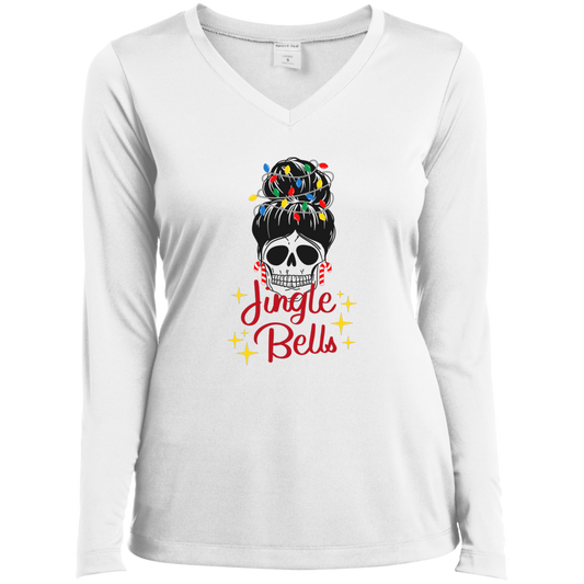 Jingle Bells Skull Ladies’ Long Sleeve Performance V-Neck Tee